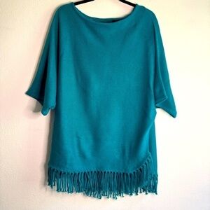 New Directions Teal Fringe Sweater. Sz L.